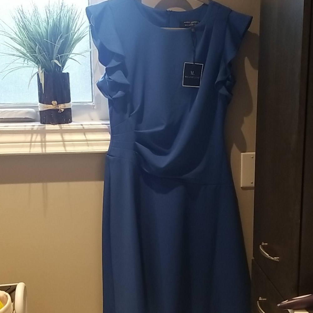Blue Ruffle Sleeve Sheath Dress